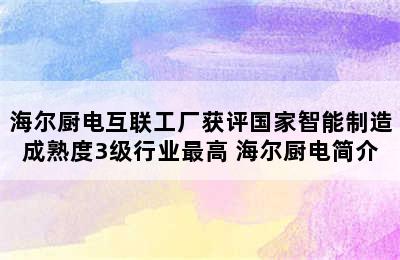 海尔厨电互联工厂获评国家智能制造成熟度3级行业最高 海尔厨电简介